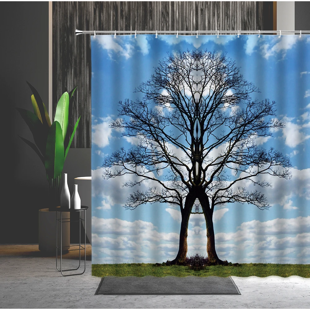 Занавески для ванной комнаты дерево черный белый птица группа простота