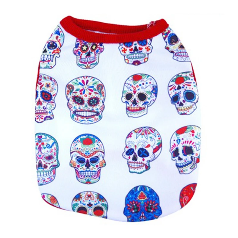 Летняя одежда для собак цветная футболка со щенком голова дьявола хлопковый