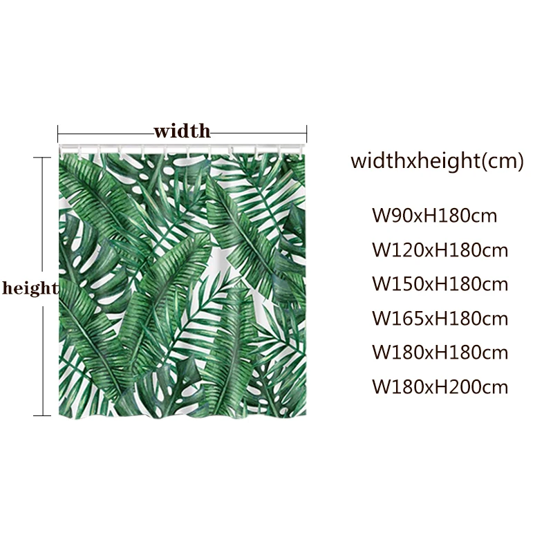 Современная 3d зеленая тропическая занавеска для душа с растениями ванная