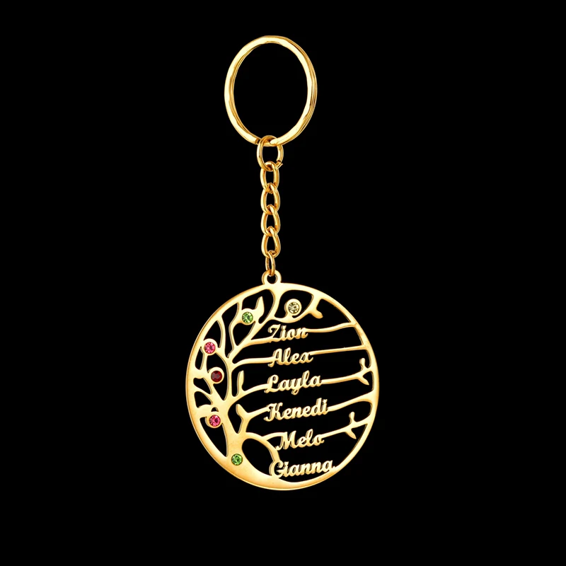 Auxauxme Custom Birthstone Tree of Life Keychains Stainless Steel Family Member Keyring Birthday Gifts for mom Dad | Украшения и