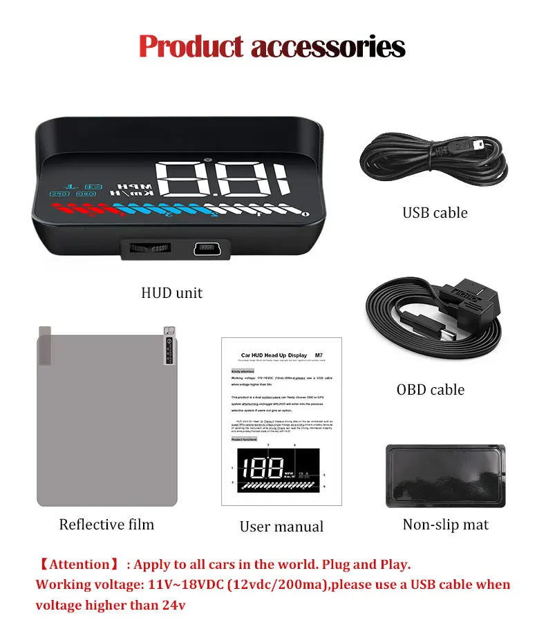 

2020 New Arrival M7 Car HUD OBD2 GPS Head-Up Display