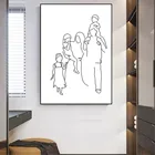 Черно-белый постер папа мама сын дочь Милая семейная Картина на холсте Абстрактная линия настенное искусство минималистский интерьерный Декор
