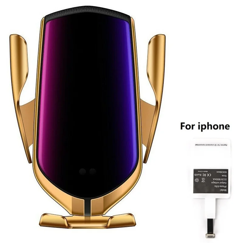 Gold for iPhone R1 автоматическое зажимное 10 Вт автомобильное беспроводное зарядное устройство для iPhone Xs huawei LG инфракрасное Индукционное Qi Беспроводное зарядное устройство Автомобильный держатель для телефона - Тип штекера: Gold for iPhone