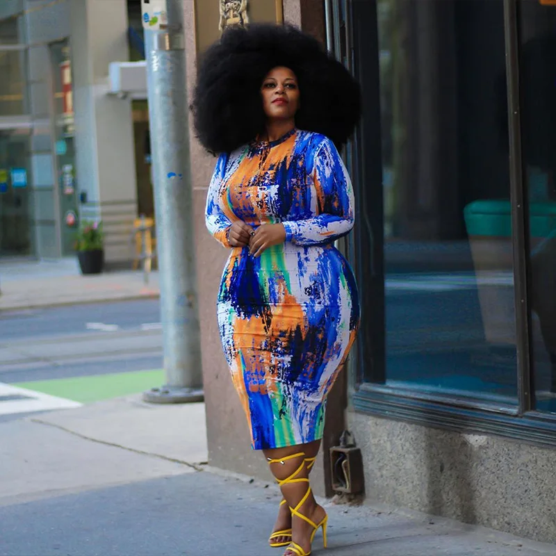 

sexy dress women Printed, tight-fitting, hip-wrapped, front and back, plus size women's dress, S-shaped figure