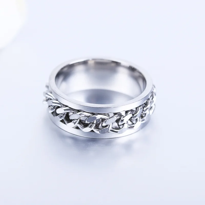 Chain Ring Boy Jewelry Open Beer cool Trendy men Rotatable Couple Transfer Rotating stainless steel jewelry | Украшения и