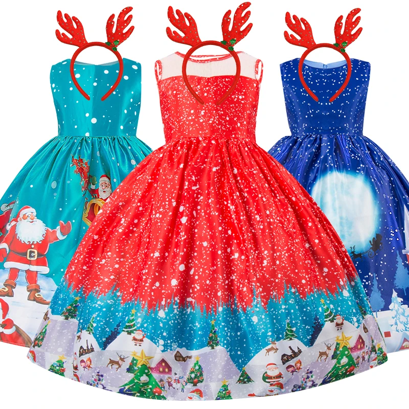 New Year Christmas Dress For Girl Kids Dresses Girls Children Santa Party Match Headband 4 5 6 7 8 9 10 Baby Clothes | Детская одежда и