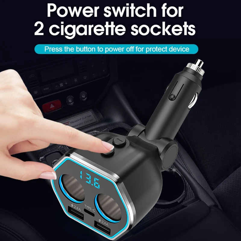USB C автомобильное зарядное устройство прикуриватель сплиттер адаптер 2 гнезда