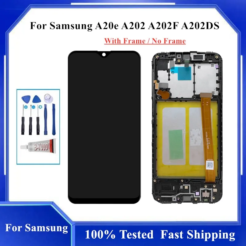 

100% протестированный ЖК-дисплей 5,8 дюйма для Samsung Galaxy A20E A202 A202F A202DS, сенсорный экран, дигитайзер в сборе с заменой рамки