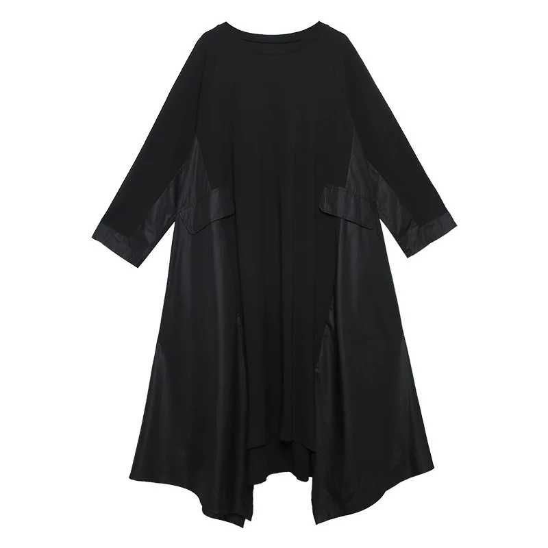 

Japanese Harajuku Stylish Patchwork Black Streetwear Women's Long Dress Spring Summer Irregular Dresses With Pockets Vestido