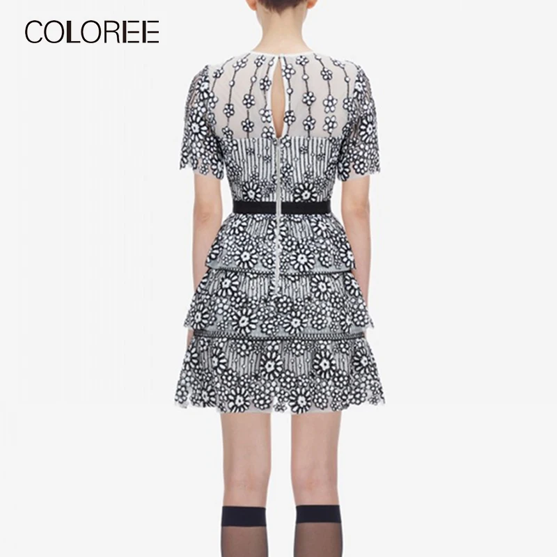 

Summer Elegant Ruffles Sequined Flower Embroidery A-line Mini Dress Women 2019 High Quality Designer Self Portrait Dress