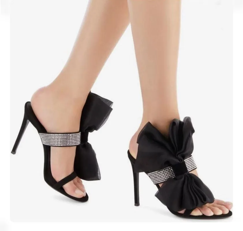 

Женские туфли-лодочки на шпильке, туфли-лодочки с бантом и кристаллами, туфли на высоком каблуке-шпильке с острым носком, обувь для вечеринк...