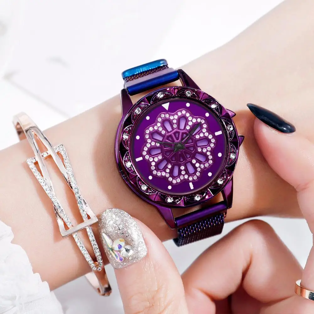 Montre avec cadran rotatif женские часы на удачу 2019 Роскошные вращающиеся алмазные с