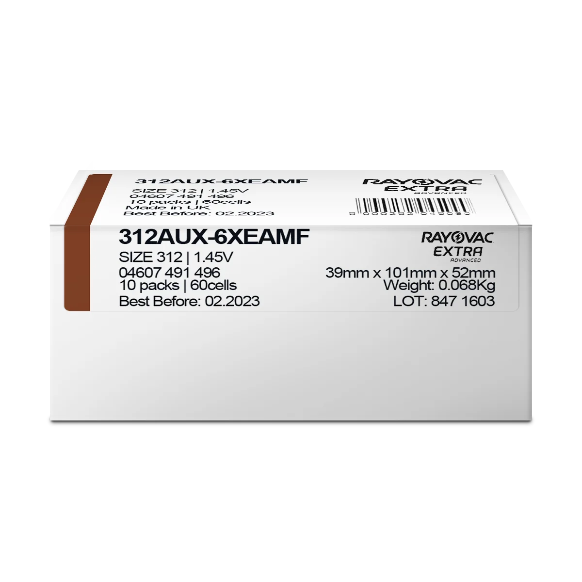 Аккумулятор для слуховых аппаратов A312 312A ZA312 312 PR41 RAYOVAC EXTRA Zinc Air 312/A312 Прямая