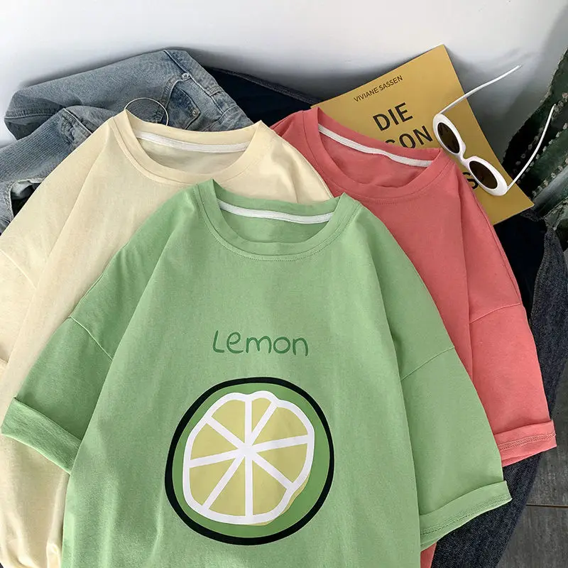 2020 Summer And Autumn New Korean Couple Loose Fresh Fruit Cartoon Printed Cotton Thin Casual T-shirt Large Size M-2XL | Мужская одежда