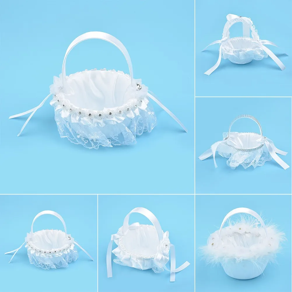 

Romantic Wedding Party Ceremony Flower Girl Basket Bowknot Satin Home Decor