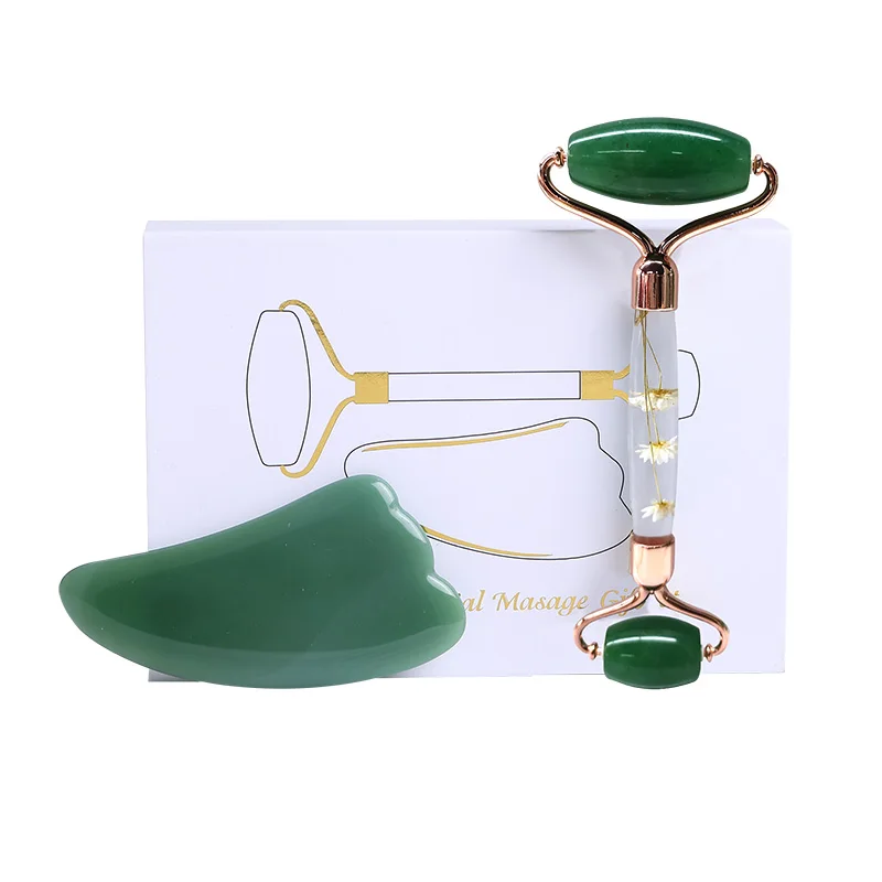 Набор для массажа лица гуашь розовый КВАРЦЕВЫЙ нефритовый ролик и массажер гуаши