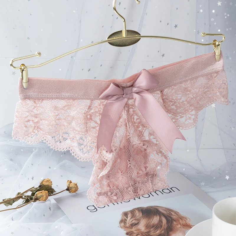 

7 Colors Women Sexy Panties Lace Bow G-String Female Low Rise T-back Thongs White G String Ladies Intimates Lingerie Plus Size