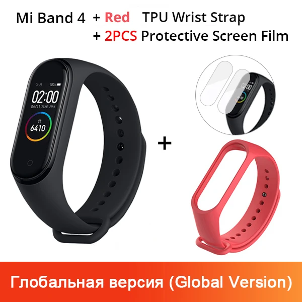 Xiaomi mi Band 4 новейший музыкальный Смарт mi band 4 браслет пульсометр фитнес 135 мАч цветной экран Bluetooth 5,0 - Цвет: GV N Red