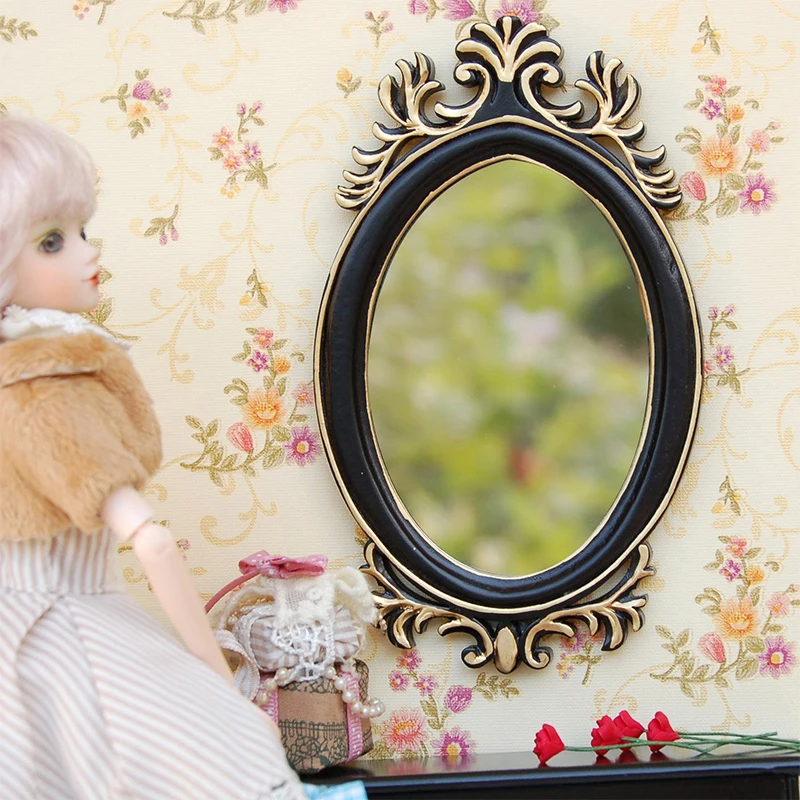 Модное овальное зеркало в масштабе 1/6 для кукольного домика с резным золотым и
