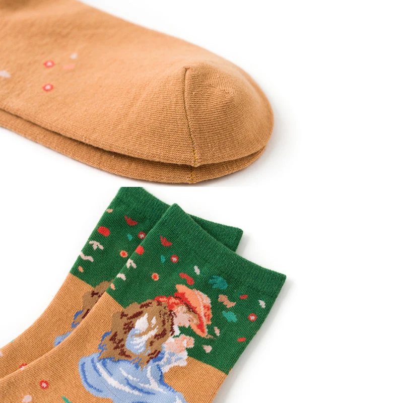 Парные женские хлопчатобумажные носки с мультипликационным принтом маслом