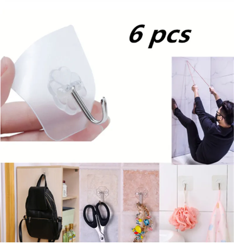 6 шт. Прозрачный Прочный самоклеящийся дверной крючки для стены полотенце Швабра
