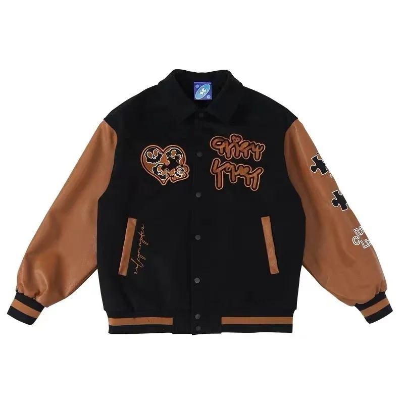 

2021spring and Autumn New Puzzle Embroidery Loose Coat Women's Fashion Brand Splicing Lapel Baseball Jacket Casual Jacket