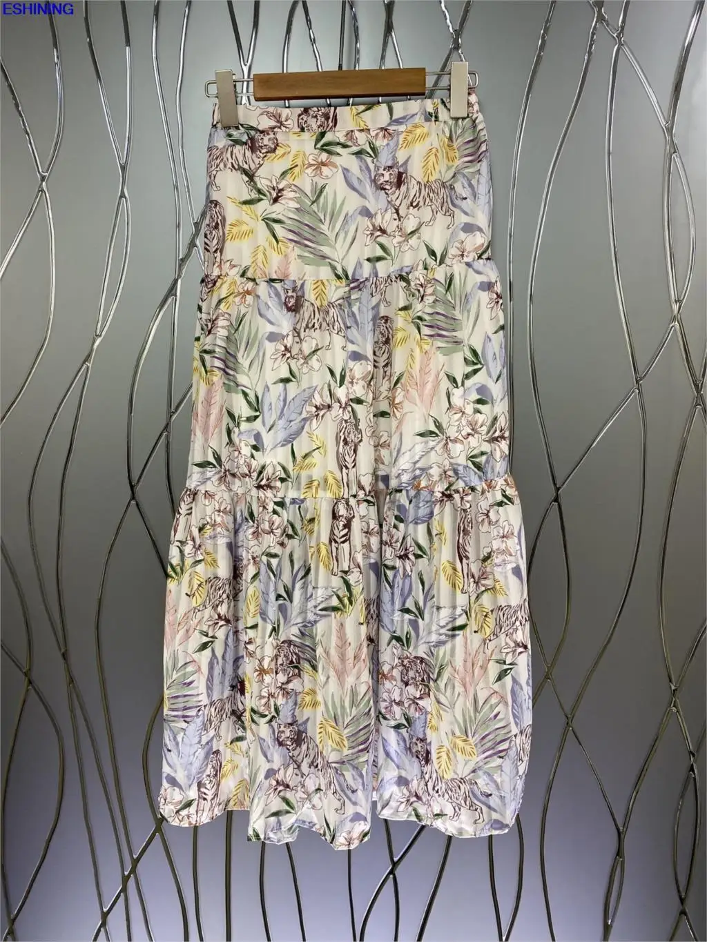 

Плиссированная Асимметричная юбка с принтом диких листьев лотоса, весна-лето 2021