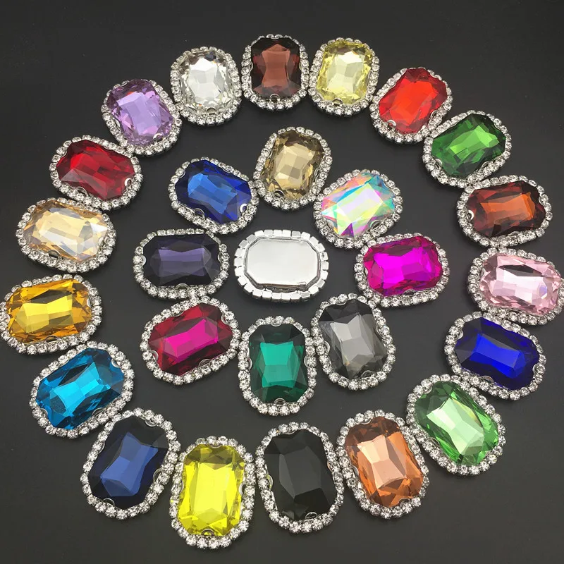 6x8mm~18x25mm All Size Color Glass Buckle Edge Rectangle Shape Sew On Rhinestone With Lace Claw Sew-on Stones Apply To Clothing