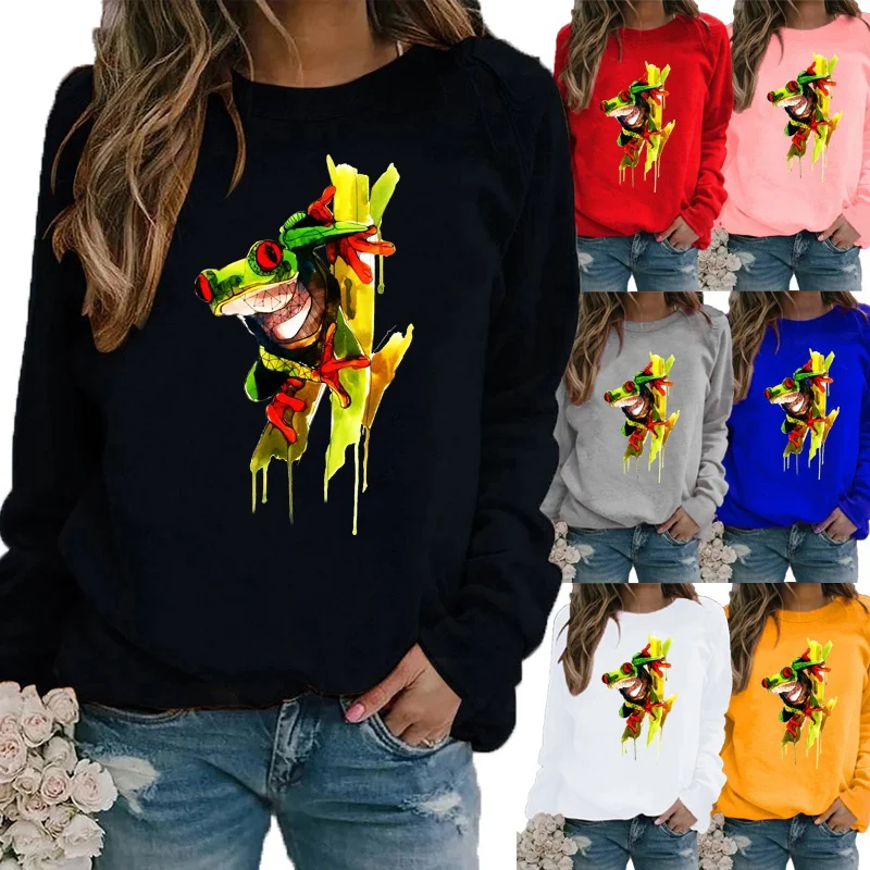 

Зимняя повседневная женская модная Толстовка с длинным рукавом и круглым вырезом с принтом животных Свободная Женская футболка с графическим принтом блузка большого размера