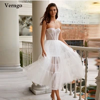 verngo glitter a line sweetheart wedding dresses corset see through tea length bride party gowns beach informal bridal dress