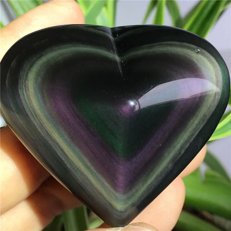 

Natural Quartz Crystal Rainbow Obsidian Cat Eyes Heart shaped Healing Home Dec
