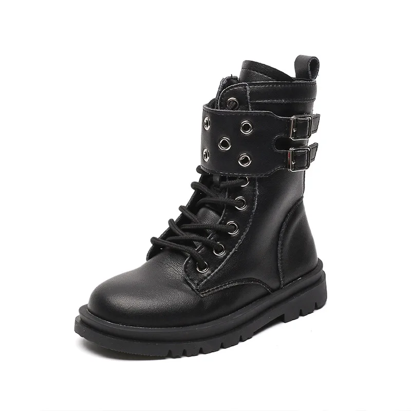 

Fashion Children Boots Leather School Shoes High Top Rivets New Winter Riding Boots for Kids Girls Boys Boots Side Zipper D08191
