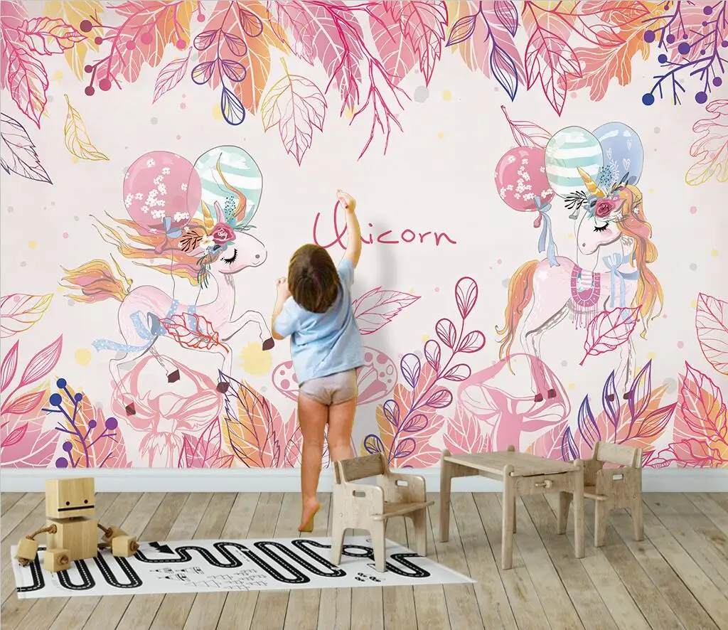 

beibehang custom Pink unicorn wallpapers for kid's room decoration background bedroom decor murals wall paper home improvement