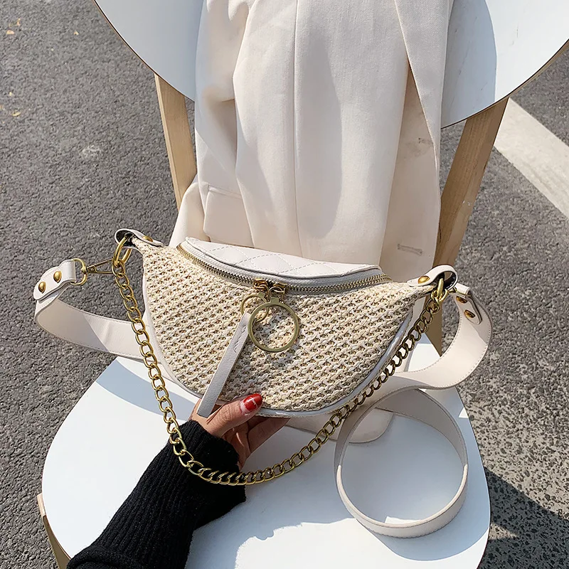 Модная соломенная сумка-пельмень с цепочкой летняя сумка-мессенджер из ротанга