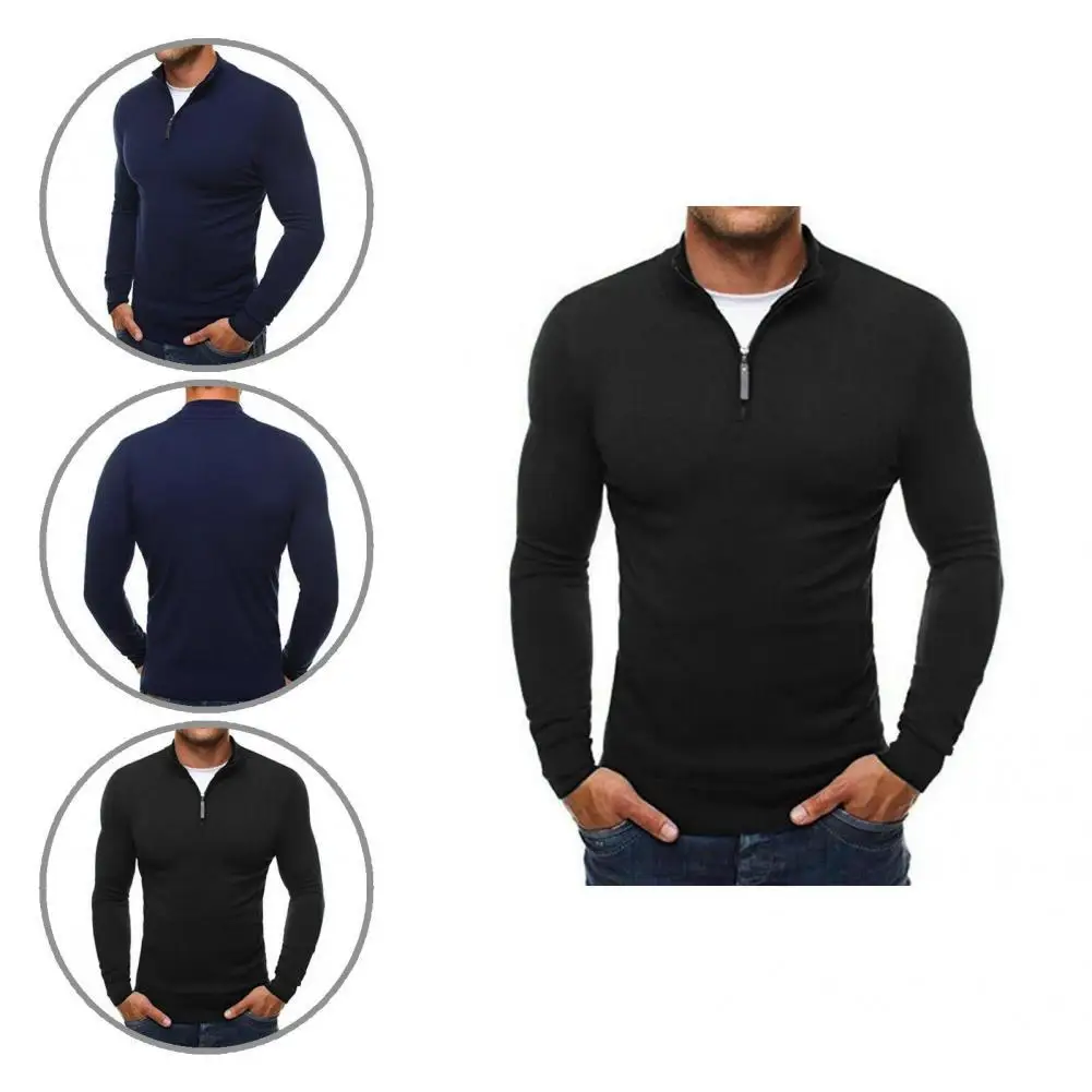 

All-Match Lightweight Zipper Neck Knitted Pullover Sweater Male Clothing