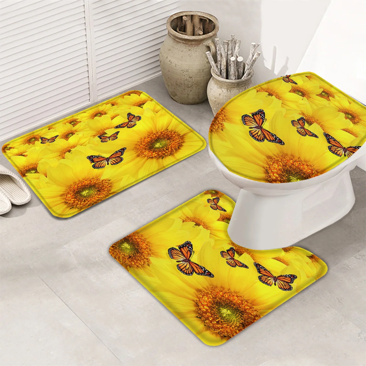 Подсолнечник желтый бабочка цветок поле ванна коврик для унитаза на подставке