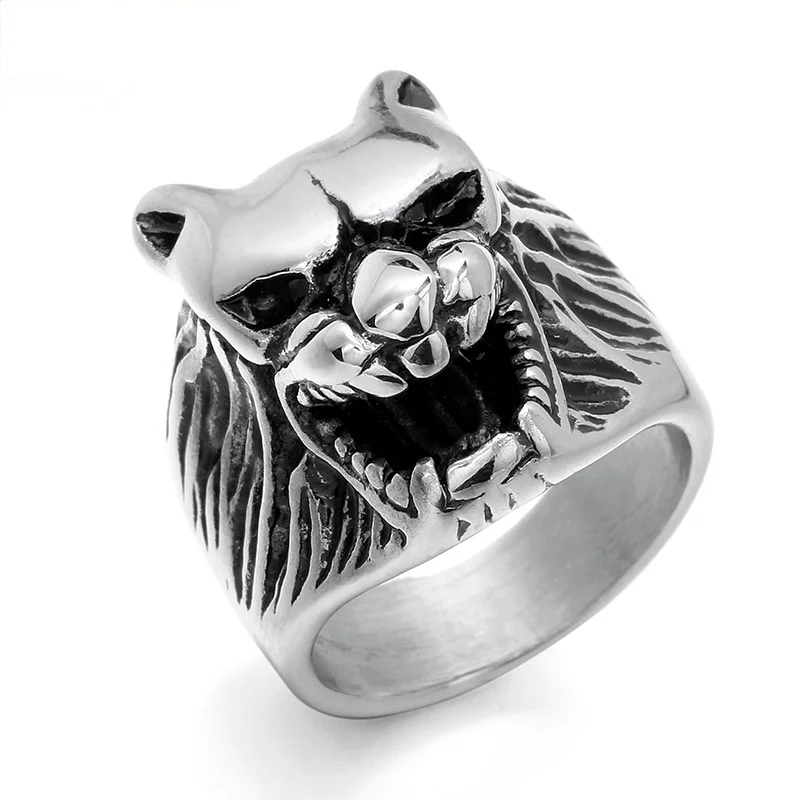 Punk Men Trend Retro Hip Hop Icefield Wolf Head Biker Rings 316L Stainless Steel Wild Animal Fashion Jewelry Boy Party 2021 | Украшения и