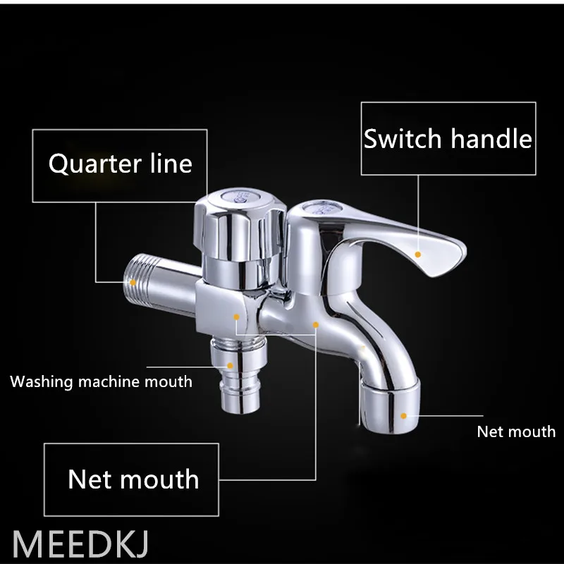 

1pcs multifunctional double water washing faucet, one in and two out copper double use washing machine faucet