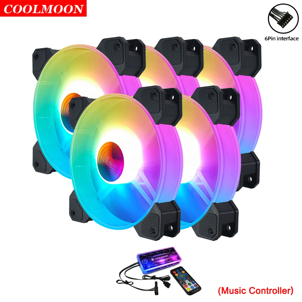 Coolmoon 6Pin RGB PC Music Fan Gaming Heatsink Dissipation 120mm Cooling Cooler Fans Support Controller Remote Computer Case