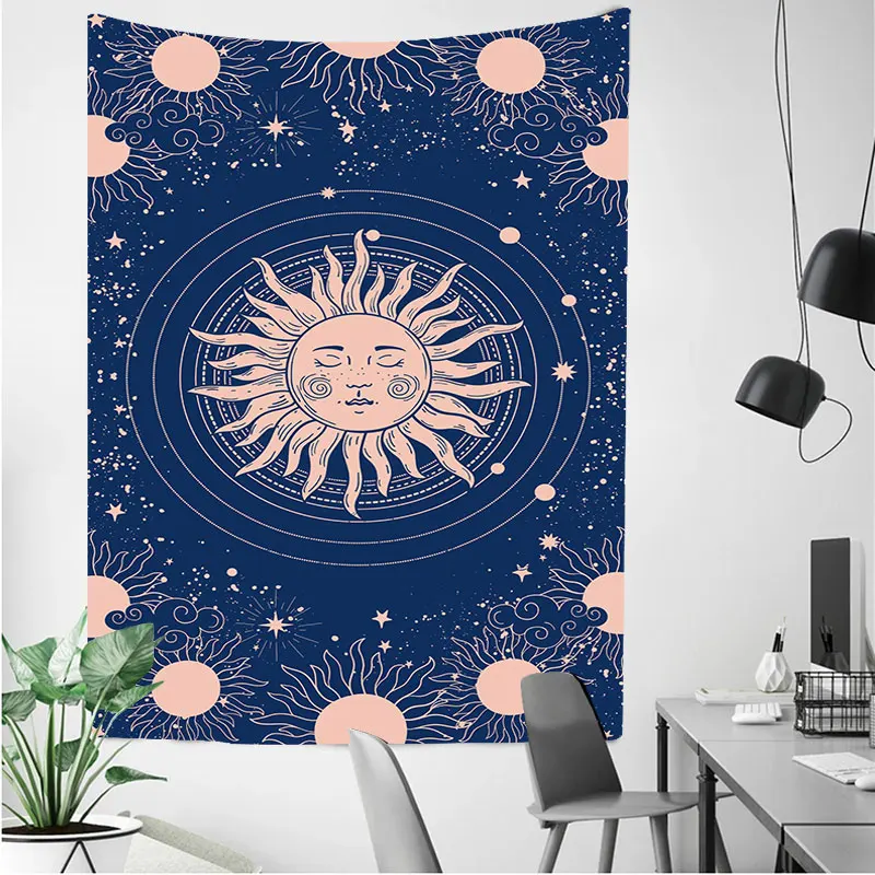 

Sonne Tapisserie Hippie Mond Blau Starry Sky Wand Hängen Blume Kunst Wolke Wand Tuch Teppich Decke Tisch Abdeckung Hause Dekora