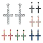 Висячие серьги в форме Креста с фианитами цвета розового золота, модные ювелирные изделия для женщин, серьги в стиле панк