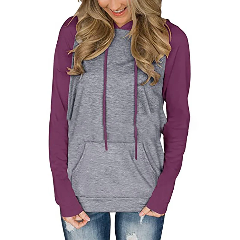 

Топ контрастных цветов с капюшоном, Повседневный пуловер, свитер с длинным рукавом, новинка сезона осень-зима 2021, женский свитер Wn *