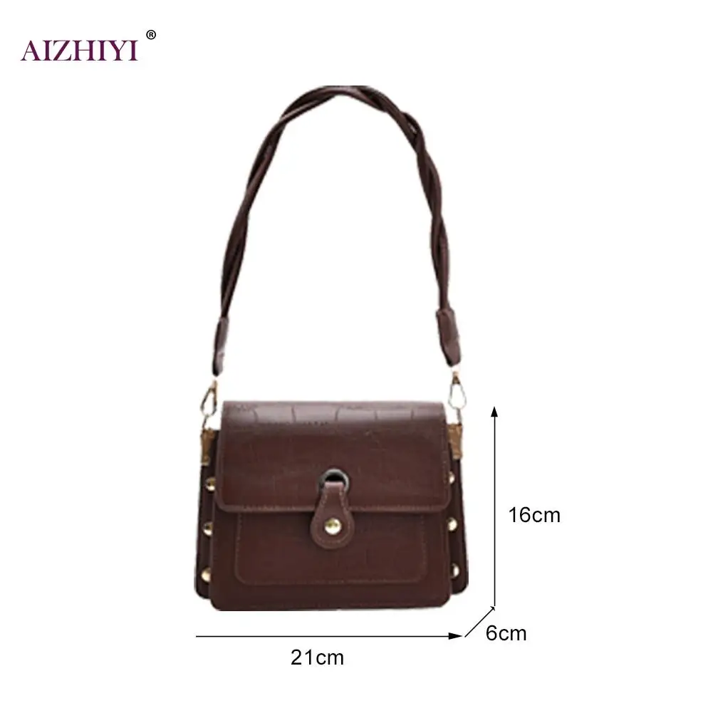 

Fashion Solid Color Stone Pattern PU Messenger Bag Women Portable Travel Casual Woven Strap Shoulder Crossbody Handbag Purse