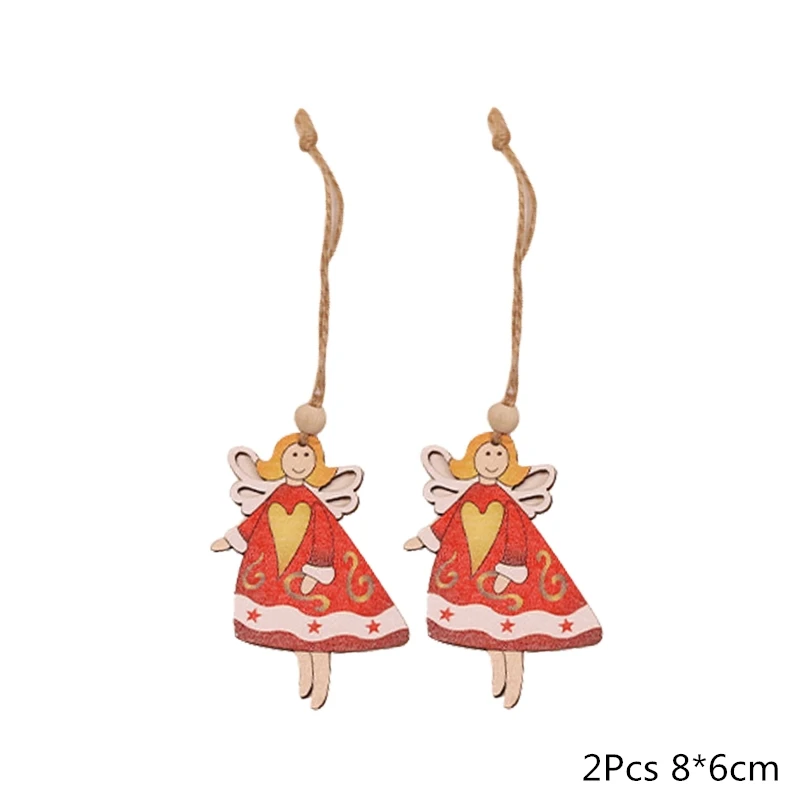 2pcs fairy Деревянная Рождественская елка, украшения, деревянная подвеска, автомобиль/Лось/звезда, поделки своими руками, Noel, рождественские украшения для дома, рождественский подарок для детей - Цвет: 2pcs fairy