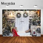 Mocsicka Рождественский фон для фотографии белая деревянная дверь Зимний снег открытый Рождественский фон для детской фотосессии
