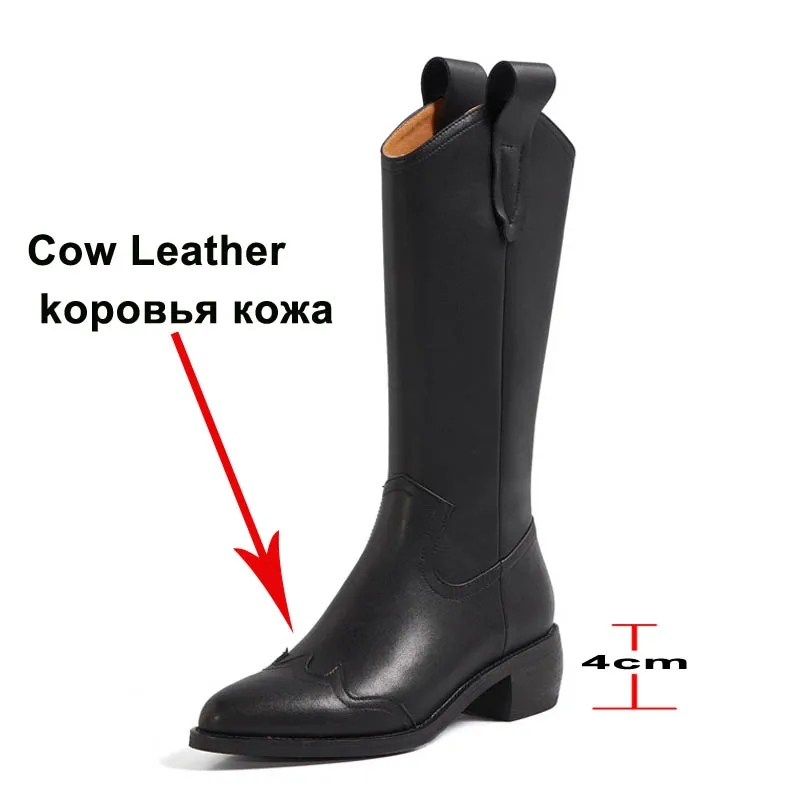 Женские ковбойские сапоги Meotina осенне-зимние до середины икры из натуральной