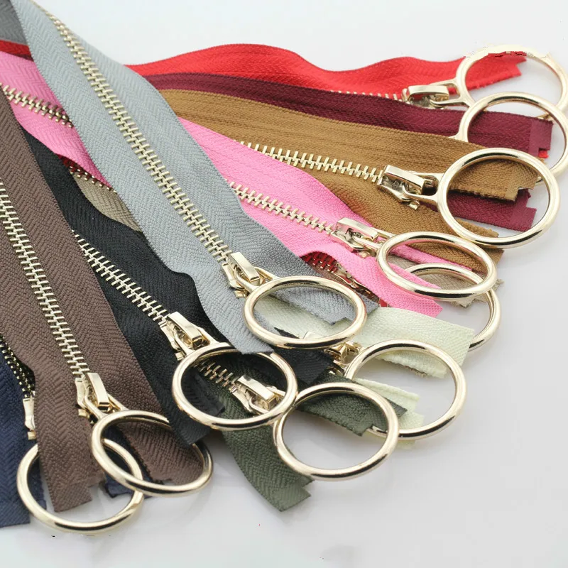 

5 Pcs/lot Long Decorative Metal Zipper Single Open End Round Ring Slider Pull Puller Clothing Jacket Coat Sewing Accessories