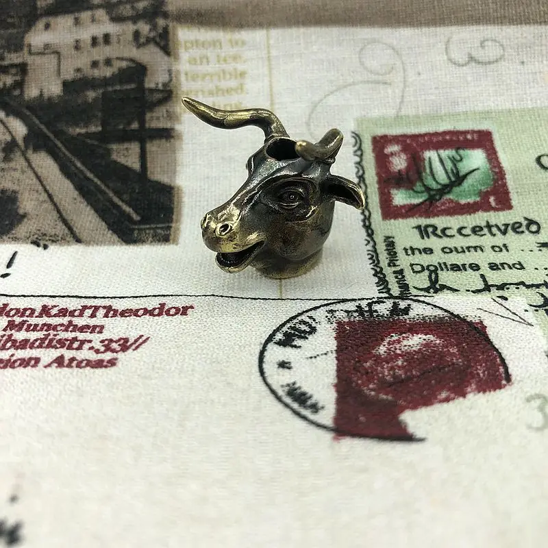 1 шт. бусы EDC на ревочке с головой быка череп ретро латунный оксид Зонт веревка