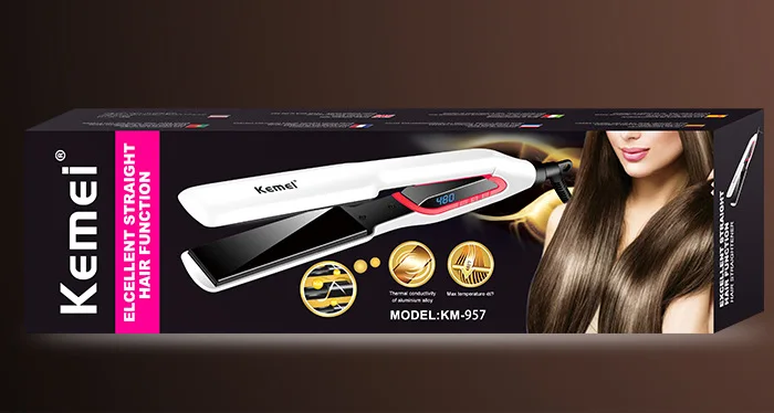 Kemei Выпрямитель для волос, утюжок для завивки волос с отрицательными ионами, выпрямление волос, щипцы для завивки, турмалин, керамическая нагревательная пластина, ЖК-дисплей