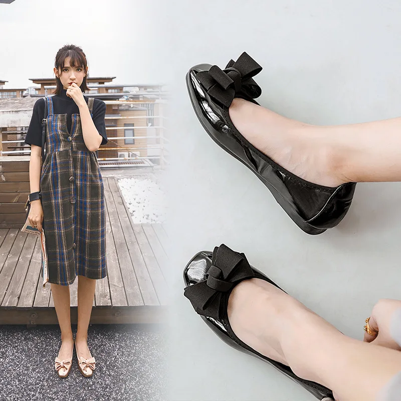 Pointed Toe Women's Flat Shoes Bow Knot Women's Shoes Patent Leather Casual Single Summer Ballet Flat Shoes Women's Casual Shoes